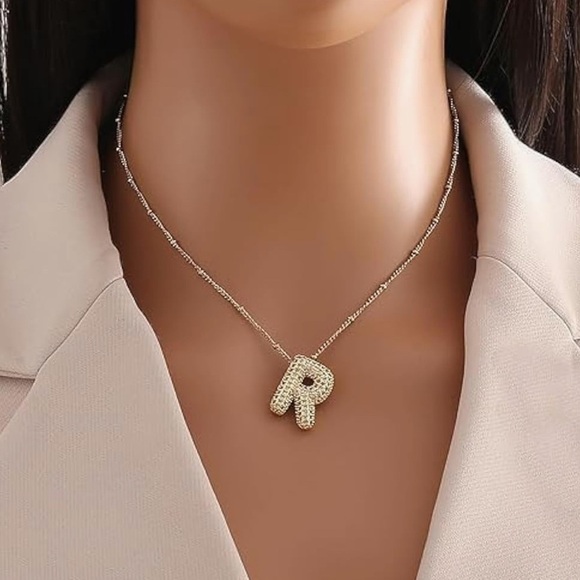 R Letter Bubble Initial Pendant Necklace - Picture 3 of 3
